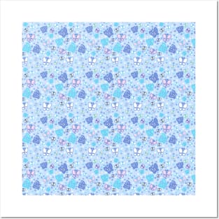 Butterflies and Sparkles Blue Pattern Posters and Art